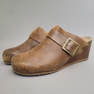 Aetrex Amelia Piled Leather Wedge Mule Slip On Comfort Brown Size 8